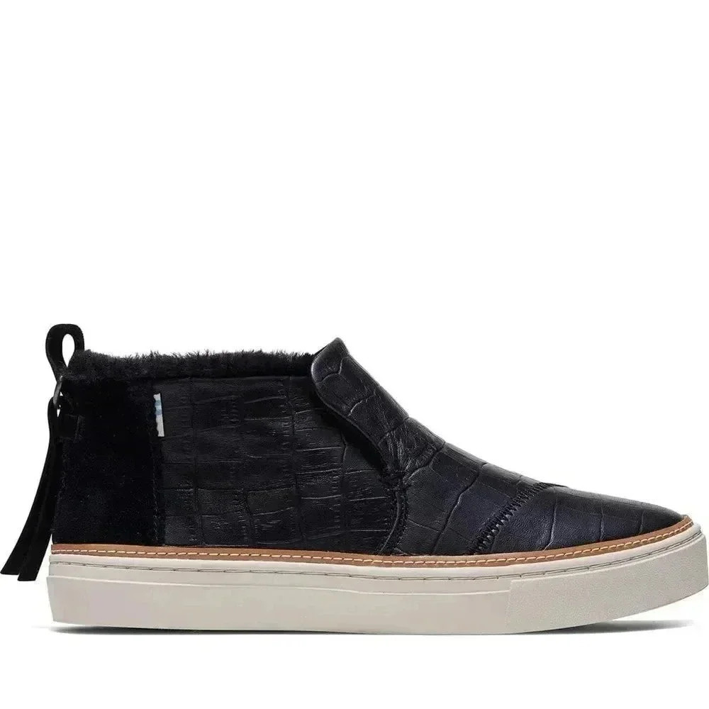 TOMS Croc Embossed Leather And Faux Fur Paxton Slip Ons